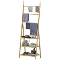 HOMCOM Étagère salle de bain en bambou pliable 3 niveaux étagère à échelle porte-serviettes 53,5x30x153cm effet bois naturel(m-12)