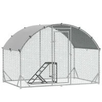PawHut Walk-In Chicken Run, Metal Chicken Coop with Cover, Outdoor Hen Poultry House Cage with Chicken Activity Shelf, for Chickens, Rabbits, Ducks, 2.8 x 1.9 x 2m(m-1)