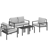 Outsunny Tuinmeubelset 4 personen weerbestendig balkonset met 2-persoonsbank, fauteuils, zitkussens, bijzettafel Lichtgrijs(m-1)