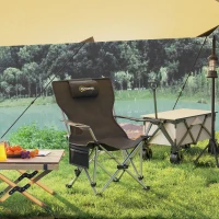 Scaun de Camping Pliabil și Reclinabil Outsunny cu Suport pentru Picioare Detașabil, Tetieră și Suport pentru Pahare, Negru(m-7)