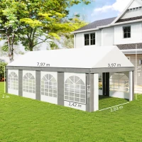 Outsunny Tenda para Festa 4x8 m Tenda de Jardim com Paredes Removíveis Portas e Janelas Anti-UV para Casamento e Eventos Cinzento(m-3)