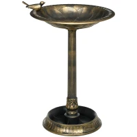 Outsunny Banheira para Pássaros de Jardim Altura 72 cm com 2 Níveis Desenho Elegante Banheira para Aves para Exterior Ø50x72 cm Bronze(m-1)