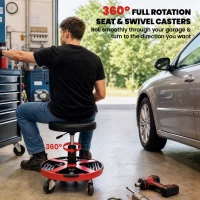 HOMCOM Rolling Mechanic Stool, 40-52 cm Height Adjustable Workshop Stool, 135kg 360° Swivel Roller Padded Creeper Seat, Black(m-6)