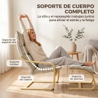 HOMCOM Sillón con Reposapiés Tapizado en Lino con Balanceo Suave Respaldo Alto Brazos y Patas de Madera Beige(m-6)