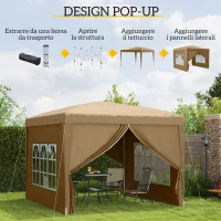 Outsunny Gazebo da Esterno 3x3 m Pieghevole con 4 Pannelli Laterali, in Acciaio e Tessuto Oxford Cachi(m-4)