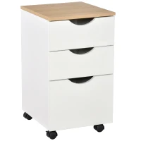 HOMCOM Rolcontainer archiefkast kantoorkast met 3 schuiflades 4 wielen MDF wit + naturel(m-1)