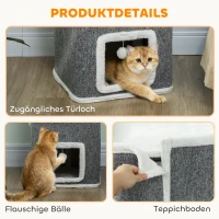 PawHut 4-laags krabtoren, krabpaal met 3 holen, spaanplaat, speelballen, grijs(m-5)