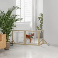 PawHut Valla para Mascotas Plegable de 3 Paneles con Plegado Bidireccional y Patas de Apoyo Triangulares 210x44x70 cm Natural(m-10)