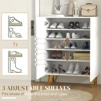 HOMCOM Narrow Shoe Storage Cabinet with Soft-Close Hinges and Adjustable Shelves for 15-20 Pairs of Shoes, White(m-4)