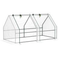 Outsunny Mini kas, broeikas, 2 ritssluitingdeuren, scheurbestendige folie, metalen frame, 1,8 x 1 x 1 m, wit.(m-1)