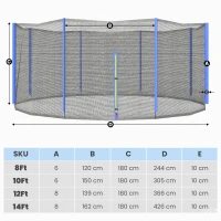SPORTNOW Rete di Protezione per Trampolini a 8 Pali con Ingresso con Cerniera, in PE, Ø366x180 cm, Nero e Blu(m-3)