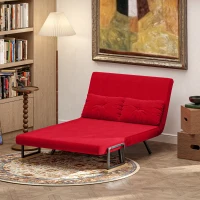 HOMCOM Canapea extensibilă din material cu efect de catifea cu spătar reglabil și 2 perne, 102x73x81 cm, roșu(m-10)