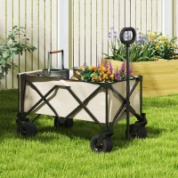 Outsunny Tuinwagen 100 kg Belastbaar, Opvouwbare Transportkar met Uitneembare Doek, 90 x 48 x 92 cm - Beige(m-2)