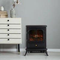 HOMCOM Caminetto Elettrico da Terra Potenza 950W/1850W in Ferro e Vetro Telecomando 42.5 x 28 x 54 cm Nero(m-2)