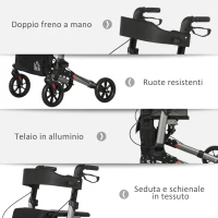 HOMCOM Deambulatore Pieghevole in Allumino ad Altezza Regolabile con Borsa, 64x67x80-92 cm, Nero e Argento(m-6)