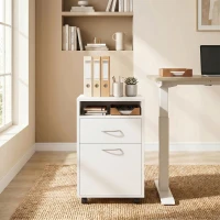 HOMCOM Schedario da Ufficio con Cassetto, Armadietto, Ruote a Freno e Ripiano Aperto, Cassettiera Ufficio per Lettera/Legale/Formato A4, Armadio Verticale per Studio, 40x35x60 cm, Bianco(m-8)