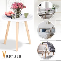 HOMCOM Coffee Table, Carved Floral Round Table with Tray-style Top and Wood Legs, Modern Side Table for Living Room, White(m-5)