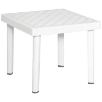 Outsunny Garden Side Table Plastic Outdoor Square Coffee End Table for Drink Snack, White(m-1)