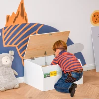 HOMCOM Wooden Kids Toy Box Children Storage Chest Organiser Book Slot Safety Hinge Playroom Furniture White(m-2)