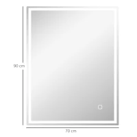 HOMCOM Badkamerspiegel met LED Verlichting 90x70 cm Wandspiegel met Memory-Functie en 3 Lichtkleuren Zilver(m-3)
