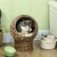 PawHut kattenslaapplek, kattenbed met kussen, kattengrot, bananenblad, grijs(m-2)