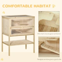PawHut Wooden Hamster Cage with Storage Shelf, Small Animal Exercise Play House Gerbil Cage with Openable Top, Ramp for Gerbils, Drawf Hamsters, 60 x 40 x 80 cm - Natural(m-6)