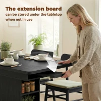 HOMCOM Extendable Dining Table for 4-6 People, 110-130cm Kitchen Table with 6 Open Shelves, Black(m-7)