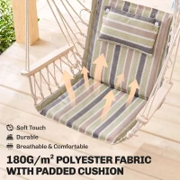 Outsunny Garden Outdoor Hanging Hammock Chair Thick Rope Frame Wooden Arms Safe  Garden Outdoor Spot Stylish Multicoloured stripes(m-5)