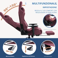 Sedia da gaming con poggiapiedi, in similpelle scamosciata traspirante, regolabile in altezza con molla a gas, girevole, 70x70x135 cm, Rosso(m-6)