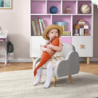 ZONEKIZ Kids Armchair Toddler Sofa Children Chair with Arm Rest, Wooden Frame, Velvet, PP Legs, Cloud Shape, for Ages 1.5-3 Years - Grey(m-2)