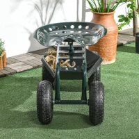 Outsunny Tuinwagen met zitplaats, draaibaar, verstelbaar in hoogte, tot 150 kg, staal, Donkergroen(m-8)
