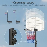 SPORTNOW Verstelbare basketbalring, vrijstaand, met net en wielen, grote basis, 179-209 cm, Kunststof, Staal(m-5)