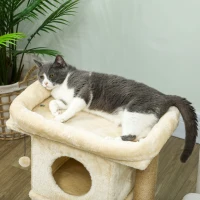 PawHut Krabpaal met Jute-Krabmat, Ligplatform, Speelbal, Kattenhuis, Beige, 40 x 40 x 57 cm(m-8)