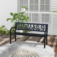 Outsunny Panchina da Giardino a 2 Posti in Acciaio con Schienale Decorato e Braccioli, 125x50x75cm, Nero(m-9)