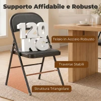 HOMCOM Set 4 Sedie Pieghevoli Imbottite in Finta Pelle PU e Metallo, 45x46x78 cm, Nero(m-7)