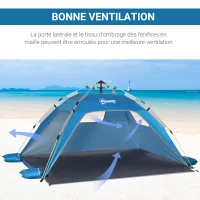 Outsunny Tente de plage pop up abris de plage portable pour 2 personnes facile à installer anti UV 220 x 173 x 120 cm bleu ciel(m-6)