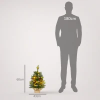 HOMCOM Brad de Crăciun de masă 60 cm cu 20 lumini LED 141 ramuri 5 conuri 5 buchete de bobițe roșii și suport metalic Verde(m-3)
