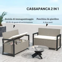 Outsunny Panchina da Giardino 2 Posti con Cassapanca da 151.5L in Rattan con Schienale, Braccioli e Cuscino, Crema(m-4)