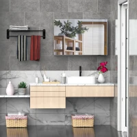 kleankin Specchio Bagno Contenitore con 3 Ante a Specchio Soft Close, Specchiera Bagno con Ripiani Regolabili in Legno e Vetro, 90x13.5x60 cm, Color Legno(m-2)
