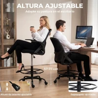 HOMCOM Silla de Dibujo con Reposapiés Soporte Lumbar Ajustable y Reposabrazos Abatibles, Negro(m-4)