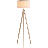 HOMCOM Floor Lamp with Elegant Wood Tripod, Free Standing E27 Bulb Lamp Versatile Use For Home Office - Beige(m-1)