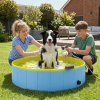 PawHut Foldable Dog Pool for Puppies and Ducks Dog Paddling Pool Bath Tub, Blue, 120 x 30cm(m-13)