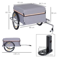 HOMCOM Transportaanhanger fietsaanhanger fiets opvouwbaar CargoTrailer grijs(m-3)