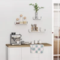 HOMCOM Floating Shelves, Set of 3 Wall Shelf, Shelves for Wall Invisible Mounting, Bedroom Living Room, White(m-5)