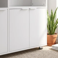 HOMCOM Kledingkast met spiegel, smalle moderne garderobekast met kledingroede en opbergvakken, wit(m-13)
