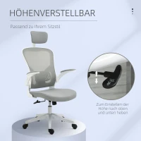 Vinsetto kantoorstoel ergonomische bureaustoel met kantelfunctie hoofdsteun grijs(m-4)