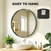 HOMCOM Round Wall Mirror 61 cm, Wall Mounted Bathroom Mirror with Tempered Safety Glass and Aluminium Alloy Frame, Black(m-7)
