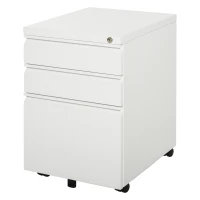 HOMCOM Rolcontainer met 3 lades – Mobiele archiefkast met wielen, afsluitbaar Bureau- en thuiskantoor kast met concave grepen, 39 x 48 x 60 cm,Wit(m-11)