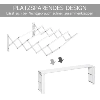HOMCOM Uitschuifbare Wanddroger, Wandmontage Wasmolen, Opvouwbare Space-Saver voor Kleine Huishoudens, Binnen en Buiten, Metaal, Wit, 63,5 x 60 x 20 cm(m-5)