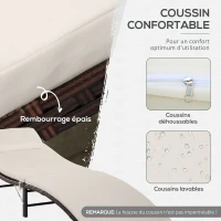Outsunny Lot de 2 transats bains de soleil pliables grand confort : matelas, têtière + table basse résine tressée chocolat(m-4)